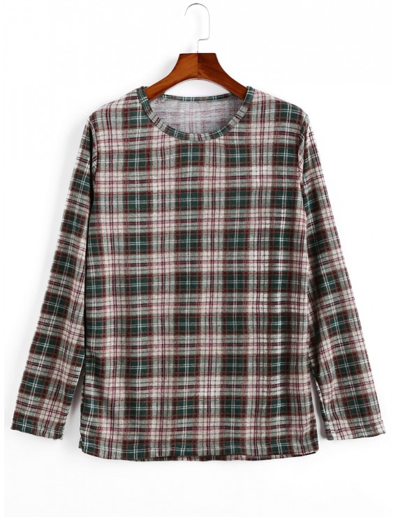 Plaid Pattern Full Sleeves Casual Sweater - Light Khaki Xl