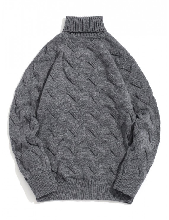 Chunky Knit Raglan Sleeve Turtleneck Pullover Sweater - Gray S