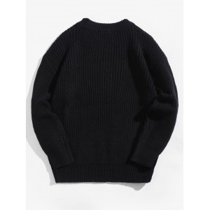 Solid Color Crew Neck Basic Pullover Sweater - Black Xl