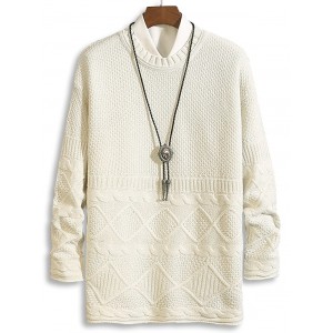 Knitted Round Neck Pullover Sweater - White Xl