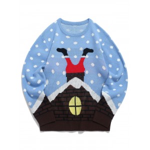 Santa Claus Pattern Full Sleeves Sweater - Day Sky Blue M