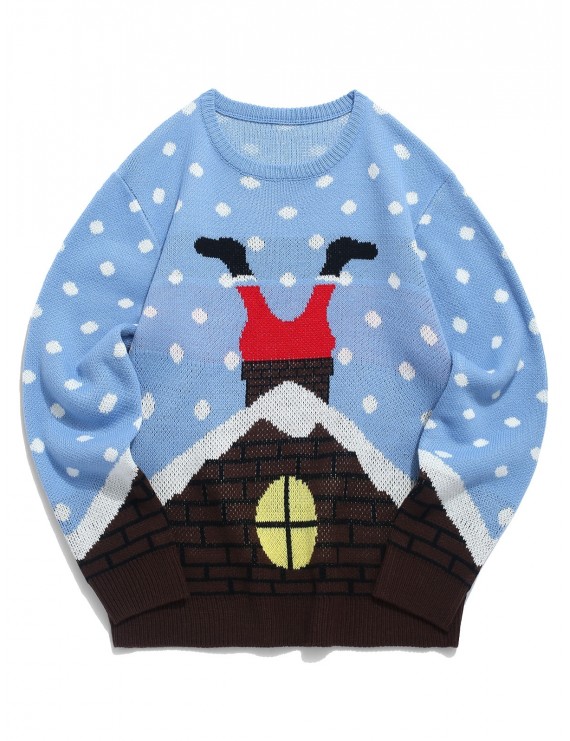 Santa Claus Pattern Full Sleeves Sweater - Day Sky Blue M