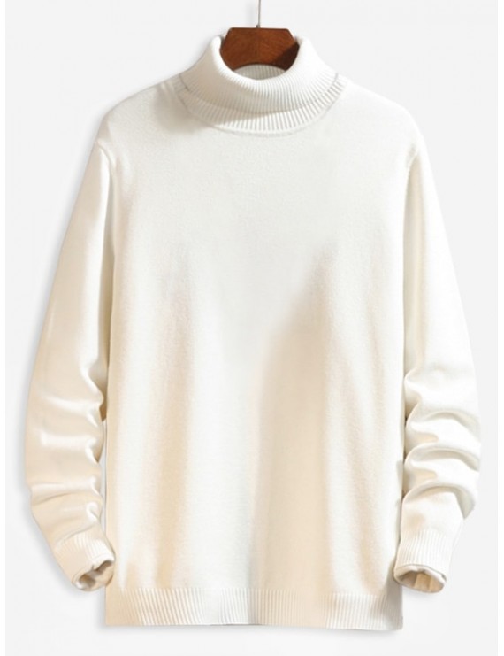 Solid Color Turtleneck Casual Sweater - White L