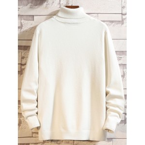 Solid Color Turtleneck Casual Sweater - White L
