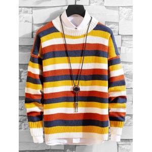 Colorful Striped Long-sleeved Casual Sweater - Multi-a L
