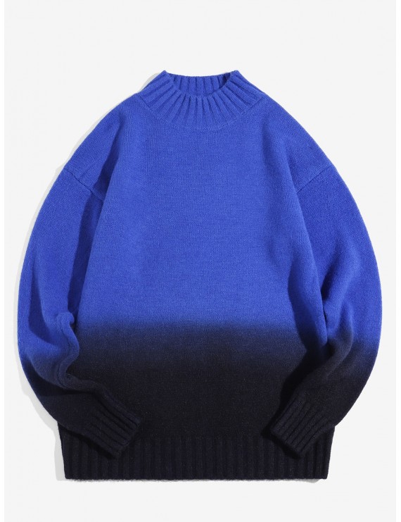 Ombre Graphic Mock Neck Pullover Sweater - Blue Xs