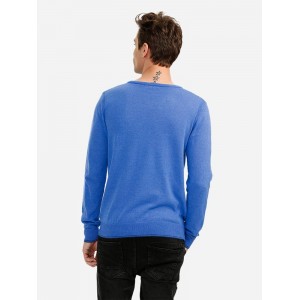 ZAN.STYLE V-neck Cotton Blend Knitwear - Blue M