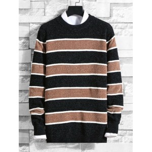 Contrast Striped Graphic Crew Neck Sweater - Black S