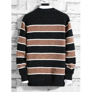 Contrast Striped Graphic Crew Neck Sweater - Black S