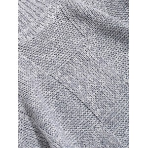 Checked Pattern High Neck Pullover Sweater - Light Gray S
