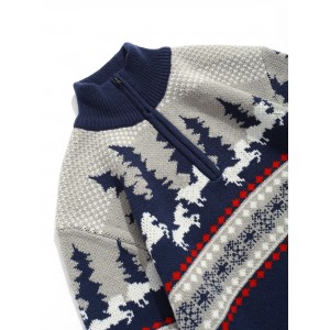 Christmas Cartoon Pattern Full Sleeves Sweater - Cadetblue L