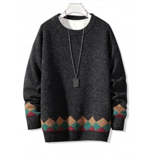 Casual Geometric Pattern Long Sleeves Sweater - Dark Gray M