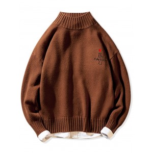 Forever Finger Heart Graphic Mock Neck Pullover Sweater - Coffee Xs