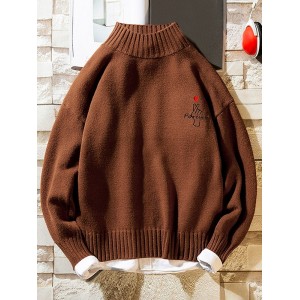 Forever Finger Heart Graphic Mock Neck Pullover Sweater - Coffee Xs