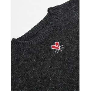 Contrast Color Spliced Letter Graphic Embroidery Sweater - Black Xs