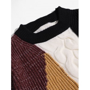 Color-blocking Chunky Knit Front Slit Sweater - Multi L