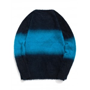Color Spliced Full Sleeves Wool Sweater - Crystal Blue L