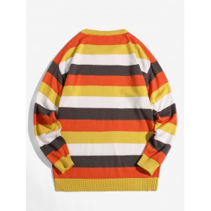 Colorblock Stripe Crew Neck Pullover Sweater - Yellow L