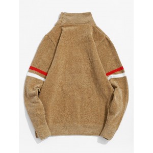 Letter Stripes Graphic Pullover Sweater - Cookie Brown S