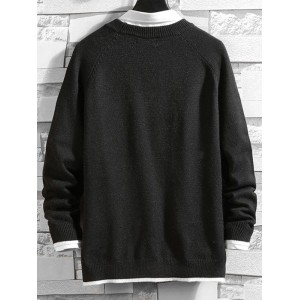Color Spliced Letter Pattern Casual Sweater - Black M