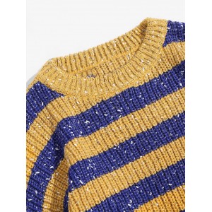 Color Blocking Stripes Drop Shoulder Pullover Sweater - Yellow L
