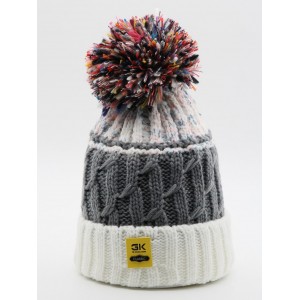 Fuzzy Ball Knitting Winter Knit Hat - White