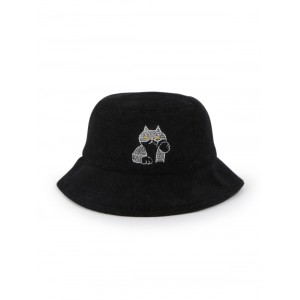 Cat Pattern Winter Woolen Bucket Hat - Black
