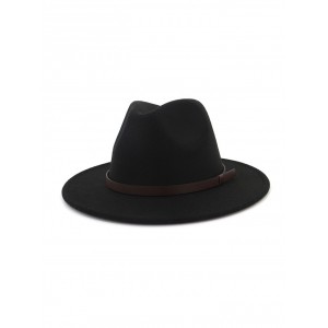 Solid Woolen Belt Jazz Hat - Black