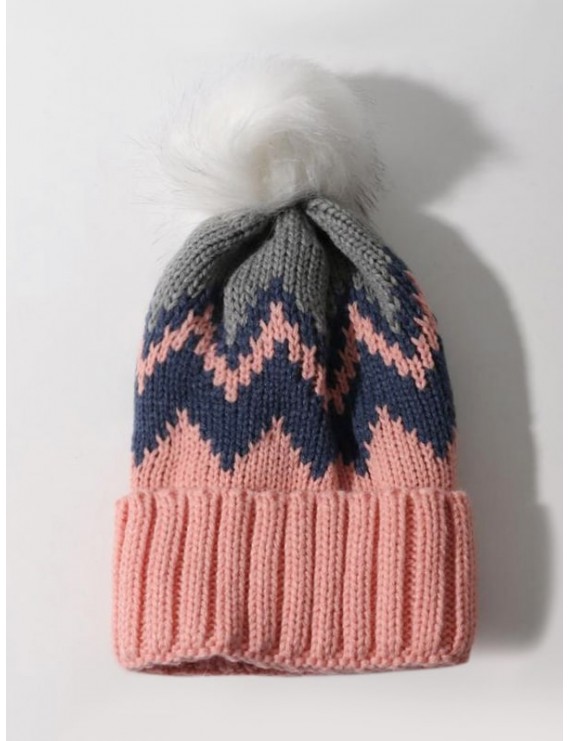 Zigzag Pattern Knitted Bubble Hat - Pink