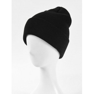 Solid Knitted Soft Winter Weaving Hat - Black