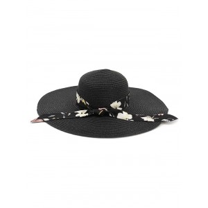 Ribbon Folding Beach Straw Sun Hat - Black