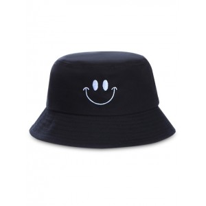 Embroidery Smile Face Bucket Hat - Black