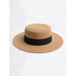 Round Strap Design Straw Sun Hat - Camel Brown