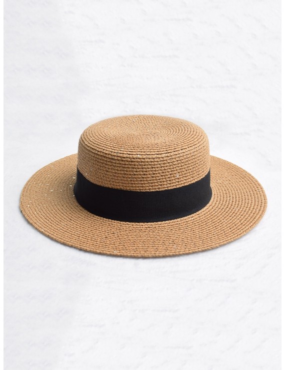 Round Strap Design Straw Sun Hat - Camel Brown