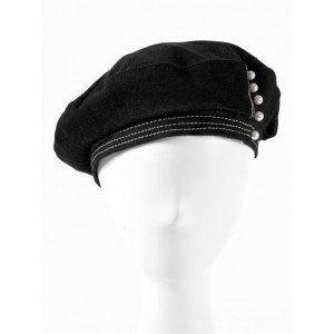 Faux Pearl Denim Beret Hat - Black