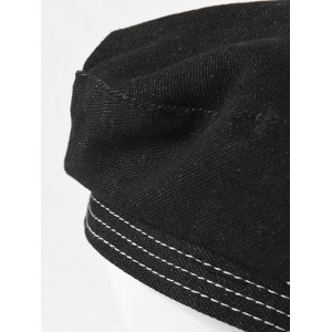 Faux Pearl Denim Beret Hat - Black