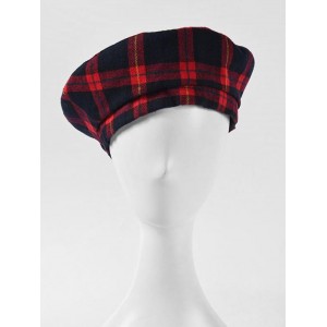 Double Faced Plaid Painter Beret Hat - Red