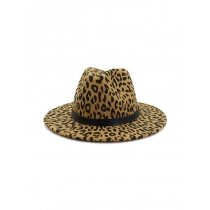 Leopard Print Felt Jazz Hat - Light Khaki
