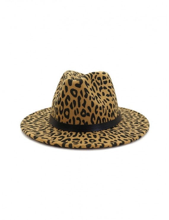 Leopard Print Felt Jazz Hat - Light Khaki