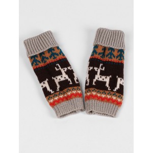 Christmas Deer Knitted Fingerless Gloves - Gray