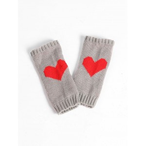 Heart Pattern Knitted Fingerless Gloves - Light Gray
