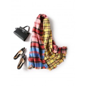 Fringe Plaid Pattern Double Sided Long Scarf - Red