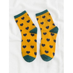Heart Printed Crew Length Socks - Yellow
