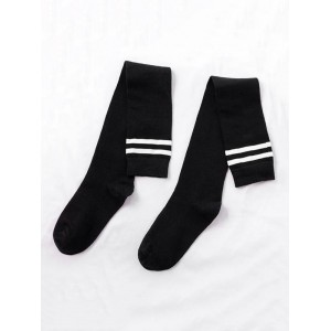 College Striped Sport Knee Length Socks - Black