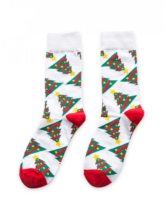 Candy Christmas Tree Pattern Quarter Length Socks - White