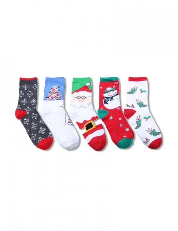 5Pairs Christmas Elk Santa Socks Set - Multi-b