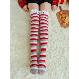 Christmas Suede Thigh High Socks - Gray