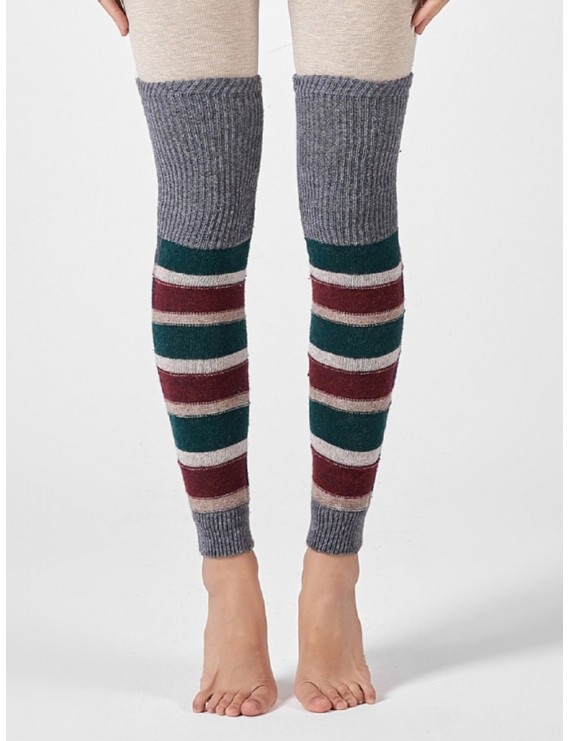 Striped Knee Knitted Sleeve Socks - Gray