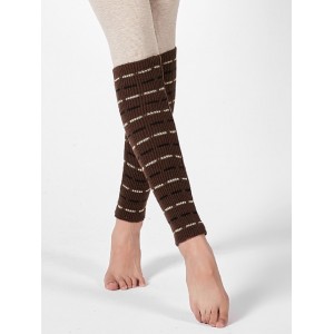 Striped Woolen Yarn Sleeve Socks - Coffee