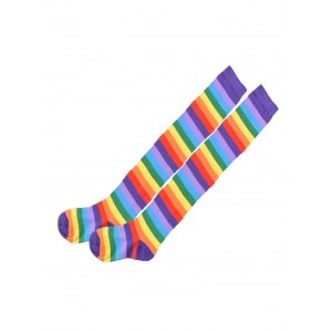 Rainbow Thigh High Socks Arm Gloves Set - Purple